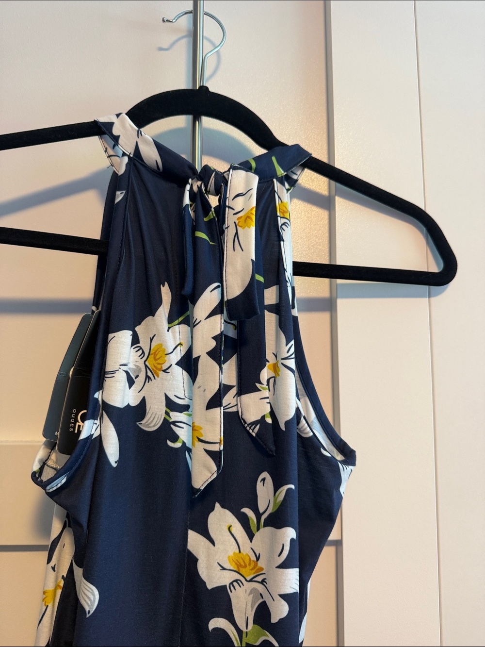 Navy Floral Halter Midi Dress - Sleeveless Summer Dress - Picture 3 of 5